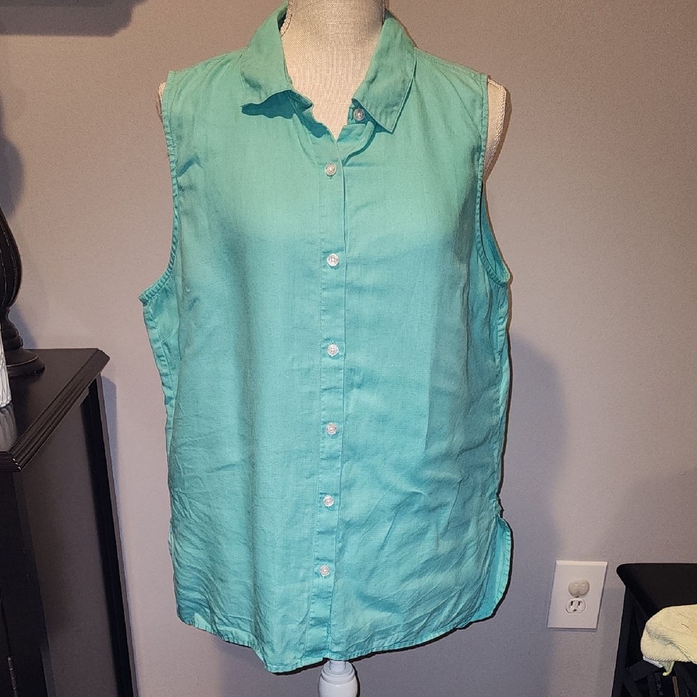 Tommy Bahama Aqua Sleeveless Button-Down Shirt Size Large PTP 24 Inchea